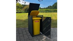 Mülltonnenbox mit Edelstahl-Akzenten, 1er Box für 240-Liter-Mülltonne – Höhe 116,3 cm × Breite 68 cm × Tiefe 80 cm – Anthrazit (RAL 7016)
