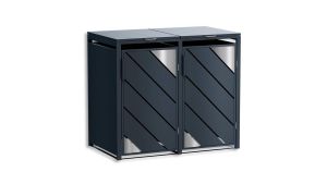 Mülltonnenbox mit Edelstahl-Akzenten, 2er Box für 240-Liter-Mülltonnen – Höhe 116,3 cm × Breite 132 cm × Tiefe 80 cm – Anthrazit (RAL 7016)