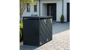 Mülltonnenbox mit Edelstahl-Akzenten, 2er Box für 240-Liter-Mülltonnen – Höhe 116,3 cm × Breite 132 cm × Tiefe 80 cm – Anthrazit (RAL 7016)