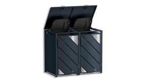 Mülltonnenbox mit Edelstahl-Akzenten, 2er Box für 240-Liter-Mülltonnen – Höhe 116,3 cm × Breite 132 cm × Tiefe 80 cm – Anthrazit (RAL 7016)