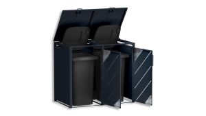 Mülltonnenbox mit Edelstahl-Akzenten, 2er Box für 240-Liter-Mülltonnen – Höhe 116,3 cm × Breite 132 cm × Tiefe 80 cm – Anthrazit (RAL 7016)