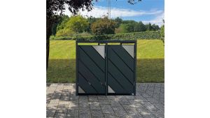 Mülltonnenbox mit Edelstahl-Akzenten, 2er Box für 240-Liter-Mülltonnen – Höhe 116,3 cm × Breite 132 cm × Tiefe 80 cm – Anthrazit (RAL 7016)