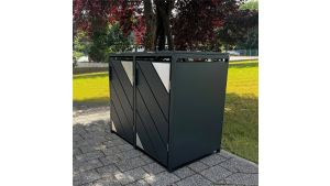 Mülltonnenbox mit Edelstahl-Akzenten, 2er Box für 240-Liter-Mülltonnen – Höhe 116,3 cm × Breite 132 cm × Tiefe 80 cm – Anthrazit (RAL 7016)