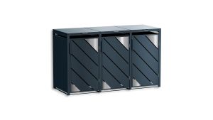 Mülltonnenbox mit Edelstahl-Akzenten, 3er Box für 240-Liter-Mülltonnen – Höhe 116,3 cm × Breite 198,5 cm × Tiefe 80 cm – Anthrazit (RAL 7016)