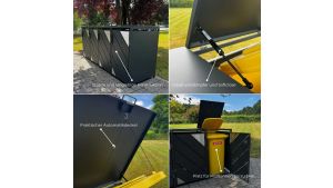 Mülltonnenbox mit Edelstahl-Akzenten, 3er Box für 240-Liter-Mülltonnen – Höhe 116,3 cm × Breite 198,5 cm × Tiefe 80 cm – Anthrazit (RAL 7016)