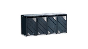 Mülltonnenbox mit Edelstahl-Akzenten, 4er Box für 240-Liter-Mülltonnen – Höhe 116,3 cm × Breite 276 cm × Tiefe 80 cm – Anthrazit (RAL 7016)