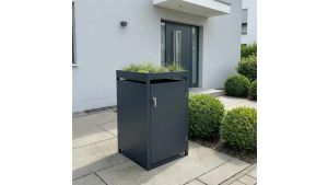 Mülltonnenbox mit Pflanzdach, 1er Box für 240-Liter-Mülltonne – Höhe 124,2 cm × Breite 68 cm × Tiefe 80 cm – Anthrazit (RAL 7016)