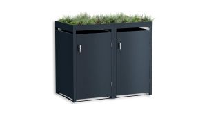 Mülltonnenbox mit Pflanzdach, 2er Box für 240-Liter-Mülltonnen – Höhe 124,2 cm × Breite 132 cm × Tiefe 80 cm – Anthrazit (RAL 7016)