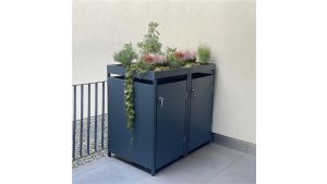 Mülltonnenbox mit Pflanzdach, 2er Box für 240-Liter-Mülltonnen – Höhe 124,2 cm × Breite 132 cm × Tiefe 80 cm – Anthrazit (RAL 7016)