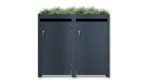 Mülltonnenbox mit Pflanzdach, 2er Box für 240-Liter-Mülltonnen – Höhe 124,2 cm × Breite 132 cm × Tiefe 80 cm – Anthrazit (RAL 7016)