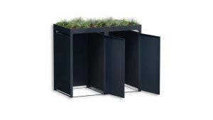 Mülltonnenbox mit Pflanzdach, 2er Box für 240-Liter-Mülltonnen – Höhe 124,2 cm × Breite 132 cm × Tiefe 80 cm – Anthrazit (RAL 7016)