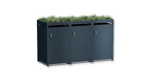 Mülltonnenbox mit Pflanzdach, 3er Box für 240-Liter-Mülltonnen – Höhe 124,2 cm × Breite 198,5 cm × Tiefe 80 cm – Anthrazit (RAL 7016)