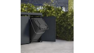 Mülltonnenbox mit Pflanzdach, 3er Box für 240-Liter-Mülltonnen – Höhe 124,2 cm × Breite 198,5 cm × Tiefe 80 cm – Anthrazit (RAL 7016)