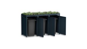 Mülltonnenbox mit Pflanzdach, 3er Box für 240-Liter-Mülltonnen – Höhe 124,2 cm × Breite 198,5 cm × Tiefe 80 cm – Anthrazit (RAL 7016)