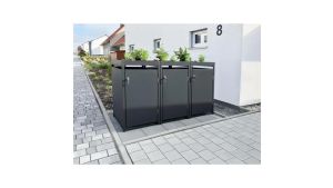 Mülltonnenbox mit Pflanzdach, 3er Box für 240-Liter-Mülltonnen – Höhe 124,2 cm × Breite 198,5 cm × Tiefe 80 cm – Anthrazit (RAL 7016)