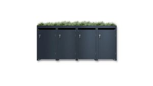 Mülltonnenbox mit Pflanzdach, 4er Box für 240-Liter-Mülltonnen – Höhe 124,2 cm × Breite 276 cm × Tiefe 80 cm – Anthrazit (RAL 7016)