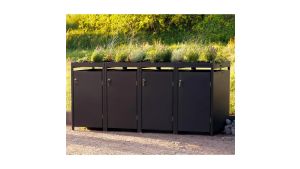 Mülltonnenbox mit Pflanzdach, 4er Box für 240-Liter-Mülltonnen – Höhe 124,2 cm × Breite 276 cm × Tiefe 80 cm – Anthrazit (RAL 7016)