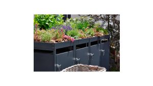 Mülltonnenbox mit Pflanzdach, 4er Box für 240-Liter-Mülltonnen – Höhe 124,2 cm × Breite 276 cm × Tiefe 80 cm – Anthrazit (RAL 7016)