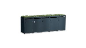 Mülltonnenbox mit Pflanzdach, 5er Box für 240-Liter-Mülltonnen – Höhe 124,2 cm × Breite 348 cm × Tiefe 80 cm – Anthrazit (RAL 7016)