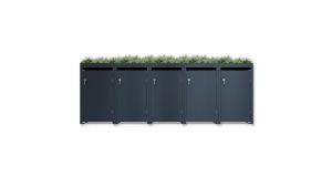 Mülltonnenbox mit Pflanzdach, 5er Box für 240-Liter-Mülltonnen – Höhe 124,2 cm × Breite 348 cm × Tiefe 80 cm – Anthrazit (RAL 7016)