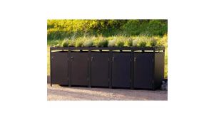 Mülltonnenbox mit Pflanzdach, 5er Box für 240-Liter-Mülltonnen – Höhe 124,2 cm × Breite 348 cm × Tiefe 80 cm – Anthrazit (RAL 7016)