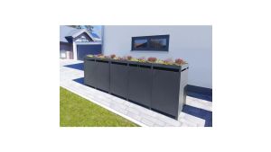 Mülltonnenbox mit Pflanzdach, 5er Box für 240-Liter-Mülltonnen – Höhe 124,2 cm × Breite 348 cm × Tiefe 80 cm – Anthrazit (RAL 7016)