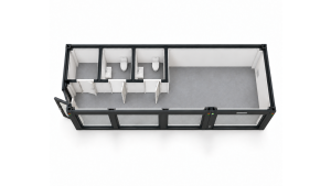 Moderne Raumcontainer Anlage -  PLUSLine, L8505 x B2989 mit 2 x WC und Abstellraum in RAL 7016 Anthrazit, Lieferung inkl. Montage 