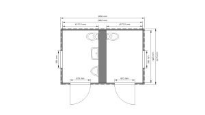 WC Container – 6 qm, H2515 x B3050 x T2170 mm, mobil einsetzbar, fertig montiert