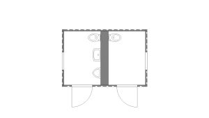 WC Container – 6 qm, H2515 x B3050 x T2170 mm, mobil einsetzbar, fertig montiert