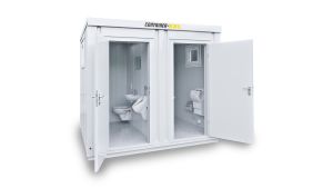 WC Container – 6 qm, H2515 x B3050 x T2170 mm, mobil einsetzbar, fertig montiert