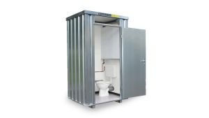 Toilettenbox mit 150 L Frischwassertank  – 1 qm, H2425 x B1400 x T1250 mm, mobil einsetzbar, fertig montiert