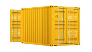 Seecontainer 10 Fuß mit 2 x Doppelflügeltür - 7,44 qm, H2591 x B3000 x T2438 mm, gelb, mit Holzfußboden