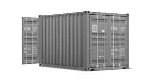 Seecontainer 10 Fuß mit 2 x Doppelflügeltür - 7,44 qm, H2591 x B3000 x T2438 mm, grau, mit Holzfußboden