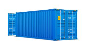Seecontainer 20 Fuß mit 2 x Doppelflügeltür - 14,91 qm, H2591 x B6058 x T2438 mm, blau, mit Holzfußboden