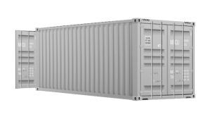 Seecontainer 20 Fuß mit 2 x Doppelflügeltür - 14,91 qm, H2591 x B6058 x T2438 mm, grau, mit Holzfußboden