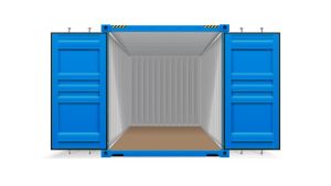 Seecontainer 40 Fuß mit 2 x Doppelflügeltür - 30,24 qm, H2591 x B12192 x T2438 mm, blau, mit Holzfußboden