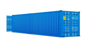 Seecontainer 40 Fuß mit 2 x Doppelflügeltür - 30,24 qm, H2591 x B12192 x T2438 mm, blau, mit Holzfußboden
