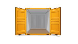 Seecontainer 20 Fuß mit 2 x Doppelflügeltür - 14,91 qm, H2591 x B6058 x T2438 mm, gelb, mit Holzfußboden
