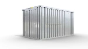 Verkaufscontainer - Barcontainer mit Verkaufsklappe außermittig und Ablage, H2216 x  B4020 x T2350 mm, verzinkt, zerlegt