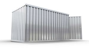 Verkaufscontainer - Barcontainer mit Verkaufsklappe außermittig und Ablage, H2216 x  B4020 x T2350 mm, verzinkt, zerlegt