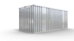 Verkaufscontainer - Barcontainer mit Verkaufsklappe mittig und außermittig und Ablage, H2216 x B5055 x T2350 mm, verzinkt, zerlegt