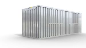 Verkaufscontainer - Barcontainer mit Verkaufsklappe mittig und außermittig und Ablage, H2216 x B6090 x T2350 mm, verzinkt, zerlegt
