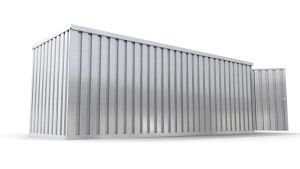 Verkaufscontainer - Barcontainer mit Verkaufsklappe mittig und außermittig und Ablage, H2216 x B6090 x T2350 mm, verzinkt, zerlegt