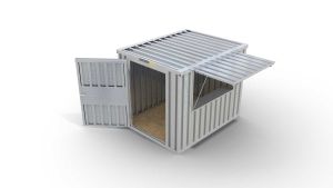 Verkaufscontainer - Barcontainer mit Verkaufsklappe, H2196 x B2985 x T2350 mm, verzinkt, zerlegt