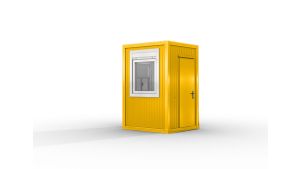 Verkaufshäuschen isoliert, H2555 x B1670 x L1610, mit 1 x Schiebefenster, 2 x DK-Fenster und Elektropaket, signalgelb