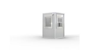 Verkaufshäuschen isoliert, H2555 x B1670 x L1610, mit 1 x Schiebefenster, 1 x DK-Fenster und Elektropaket, grau-weiß