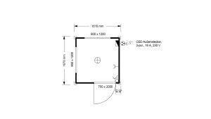 Verkaufshäuschen isoliert, H2555 x B1670 x L1610, mit 1 x Schiebefenster, 1 x DK-Fenster und Elektropaket, grasgrün