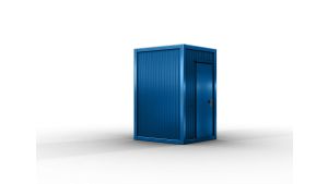 Verkaufshäuschen isoliert, H2555 x B1670 x L1610, mit 1 x Schiebefenster, 1 x DK-Fenster und Elektropaket, enzianblau