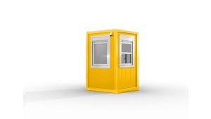Verkaufshäuschen isoliert, H2555 x B1670 x L1610, mit 1 x Schiebefenster, 1 x DK-Fenster und Elektropaket, signalgelb