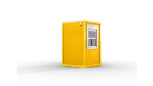 Verkaufshäuschen isoliert, H2555 x B1670 x L1610, mit Schiebefenster und Elektropaket, signalgelb